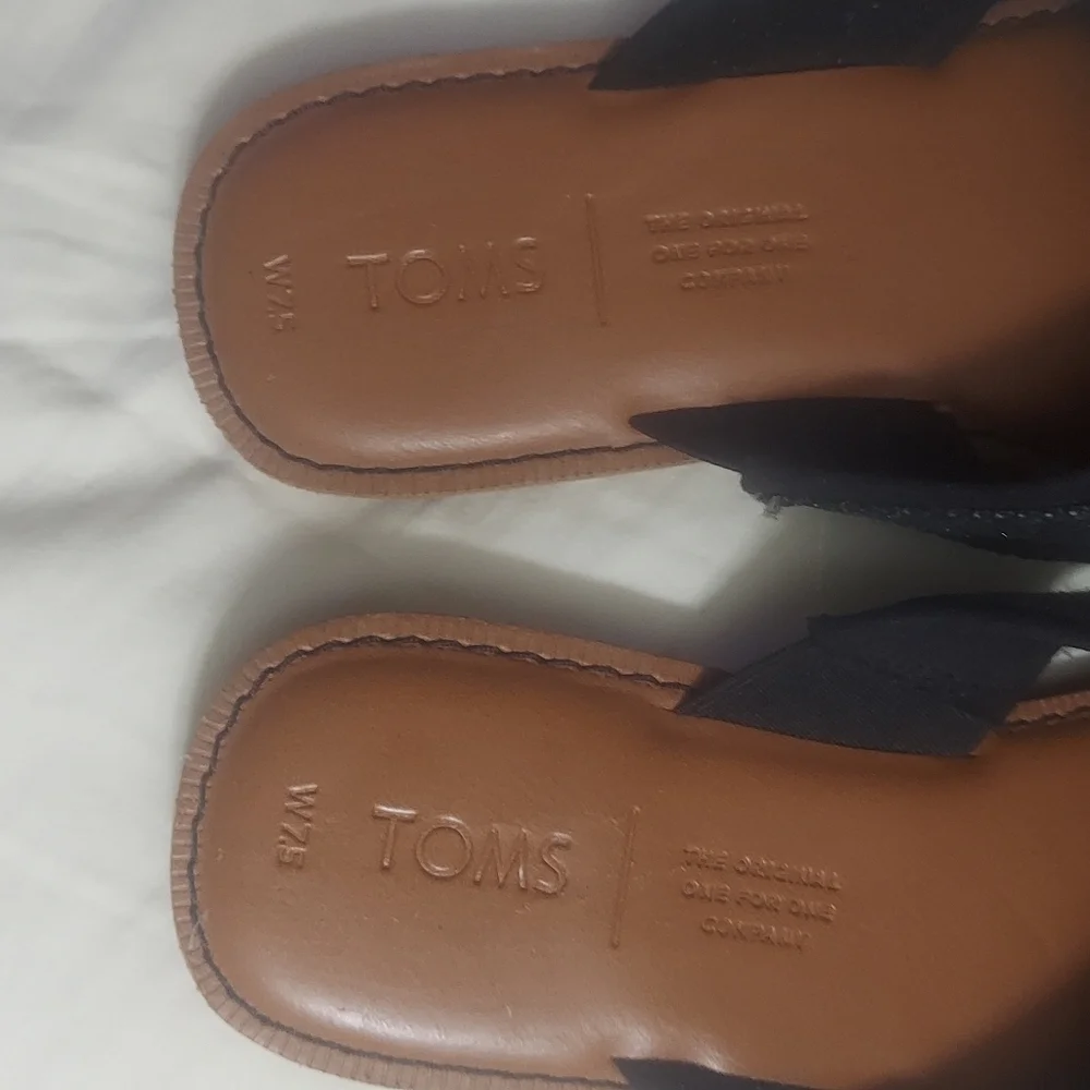 Toms Black & Brown Cross-Strap Slide Sandals Sz 7.5